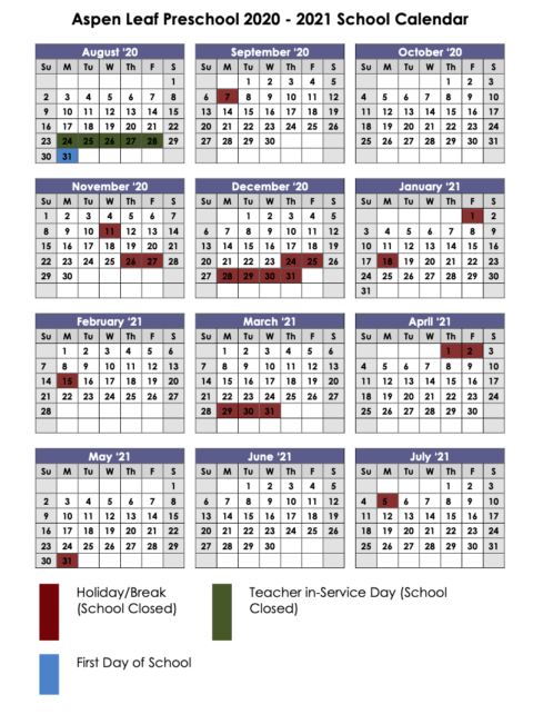 Calendar – Aspen Leaf Preschool